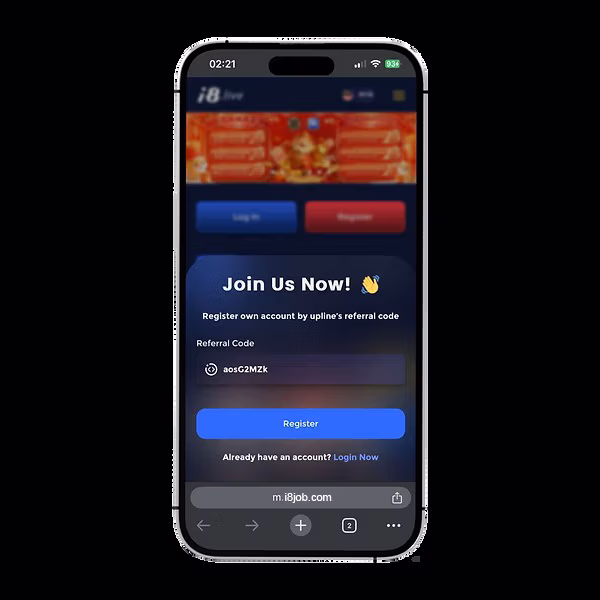 i8 Job mobile sign up interface